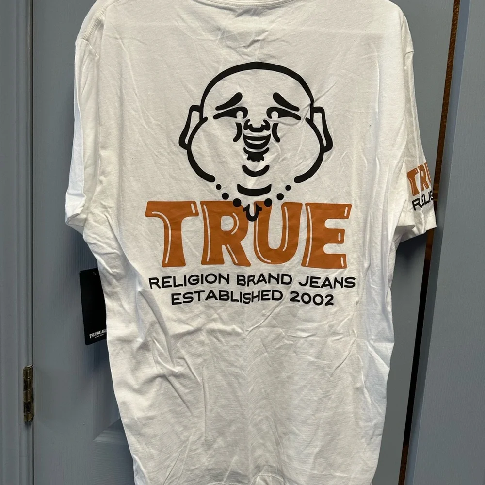 True Religion White Tee with Tan Accents